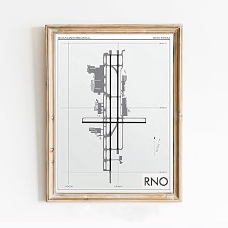 Modern Poster of Reno Tahoe International Airport Rno | 11x17 12x18 16x24 24x36 Unframed Print Wall Art | Minimal Traveler Gift | Minimalist Home Office Decor