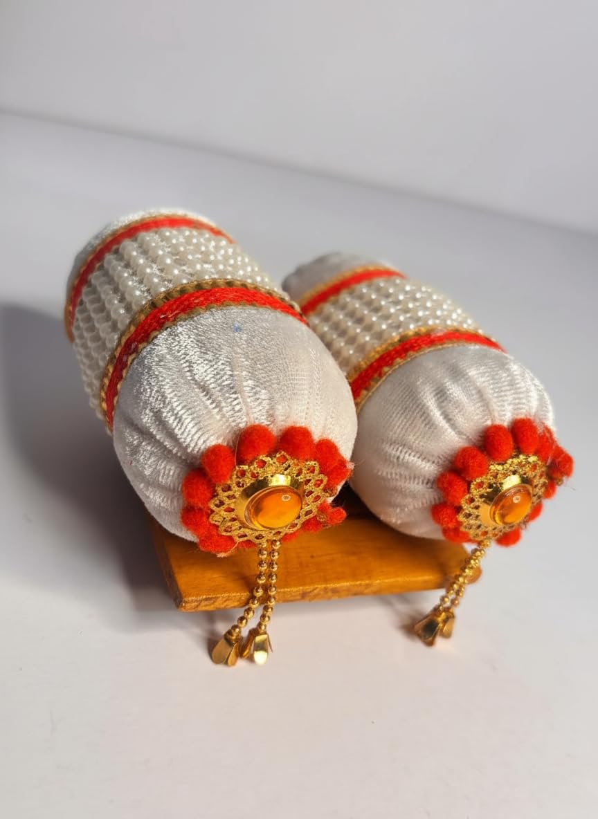 Soft Velvet Thakur Ji Decorative Pillow | Laddu Gopal Sinhasan Takiya | Pillow for Krishna God Idol | White Velvet Moti Side Pillow Pair by PM Shringar | (10 * 4)-image-9