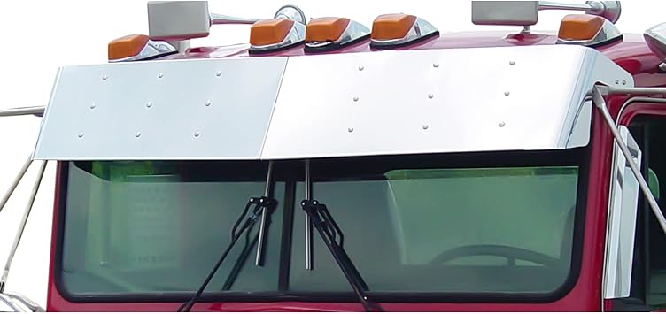 RoadWorks 12" Drop Visor Stainless Steel Polished for Kenworth with Flat Windshield