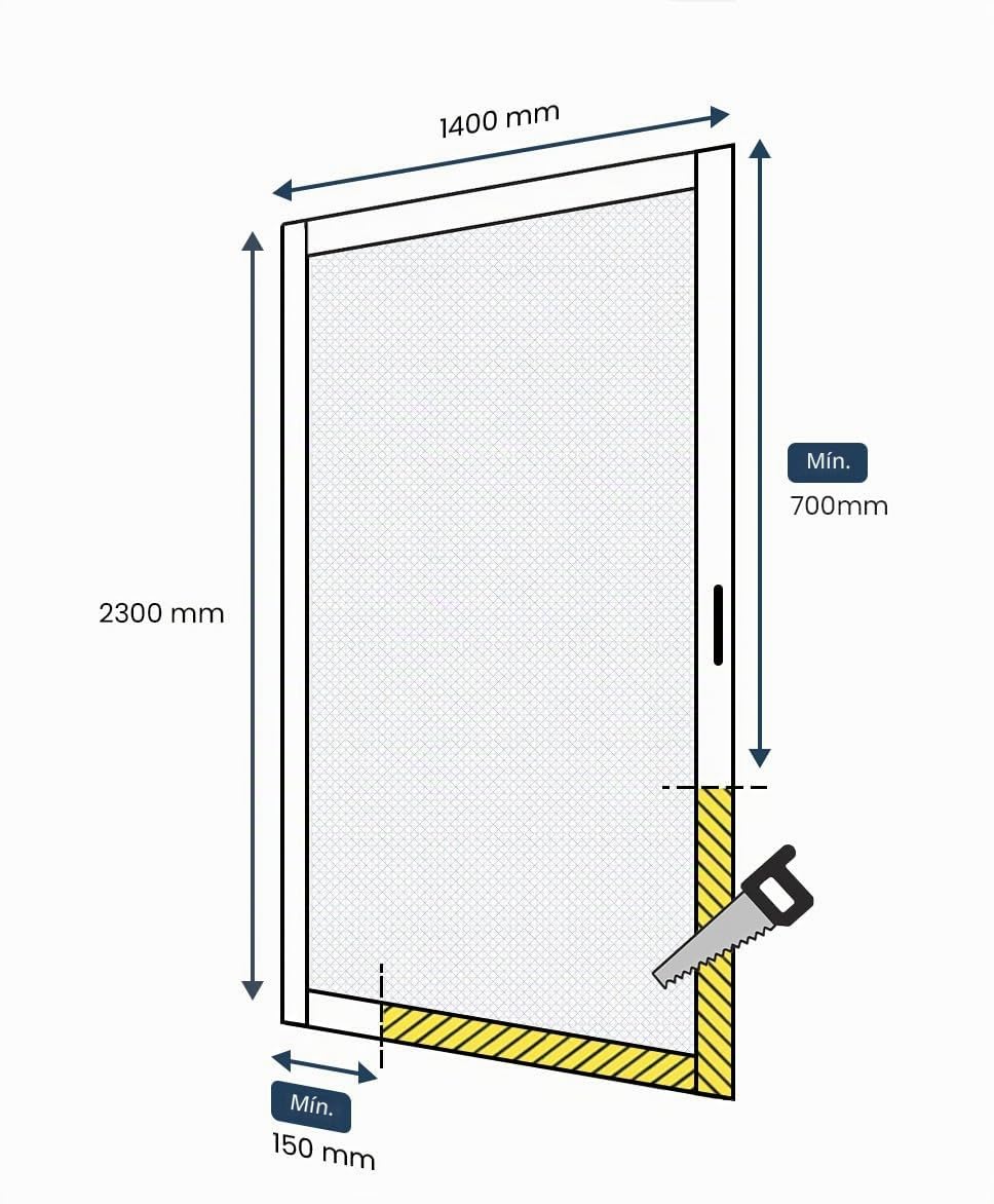 Avosdim Store moustiquaire Porte Alu Luxe - H230 x L140 cm recortable - Blanco 9010 texturizado - Protección contra insectos ajustable