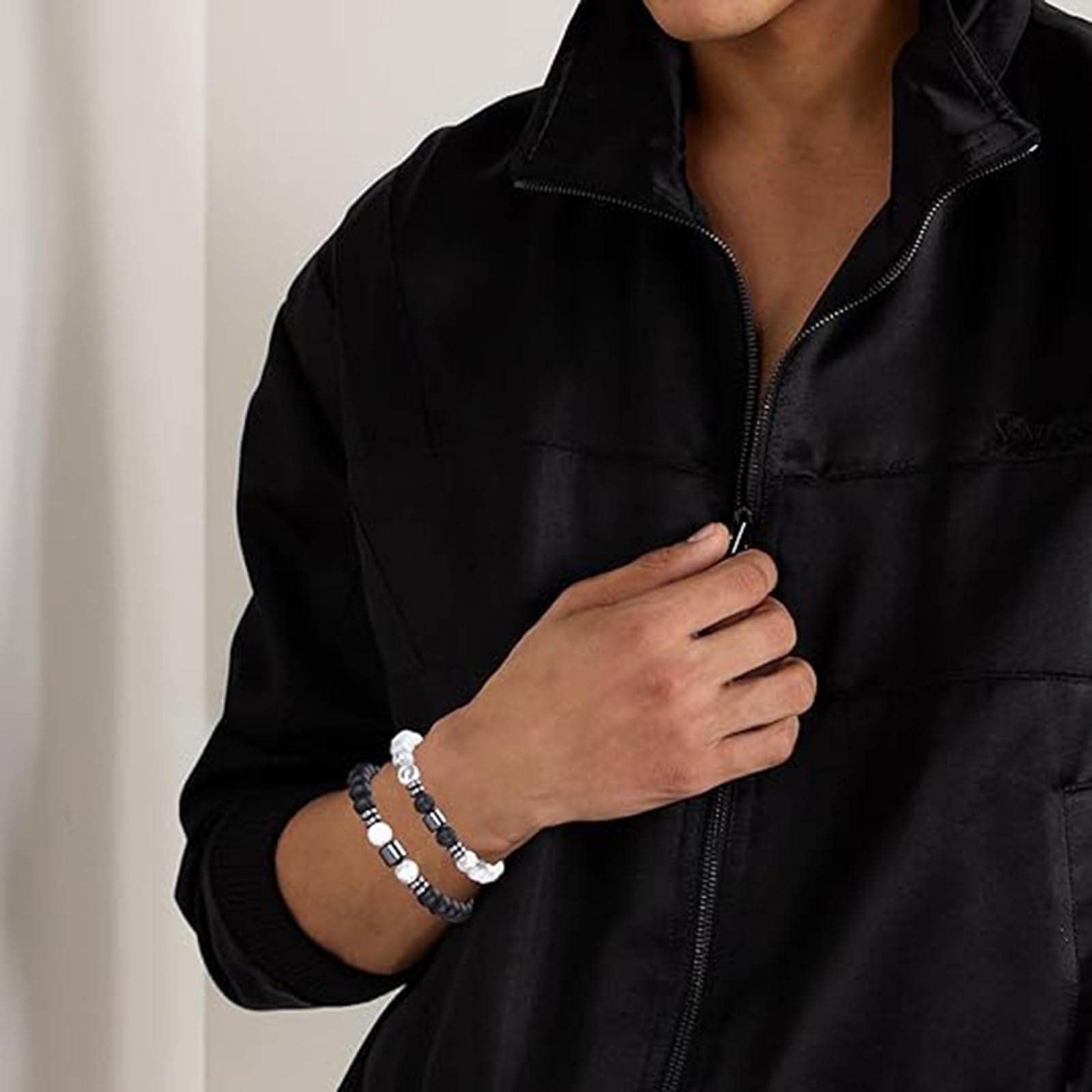 Bracciale 5 Pezzi in Pietre Naturali - Occhio di Tigre 8MM, Pietra Lavica, Ossidiana Nera - Braccialetto Gioielli per Uomo Donna Regalo Personalizzato