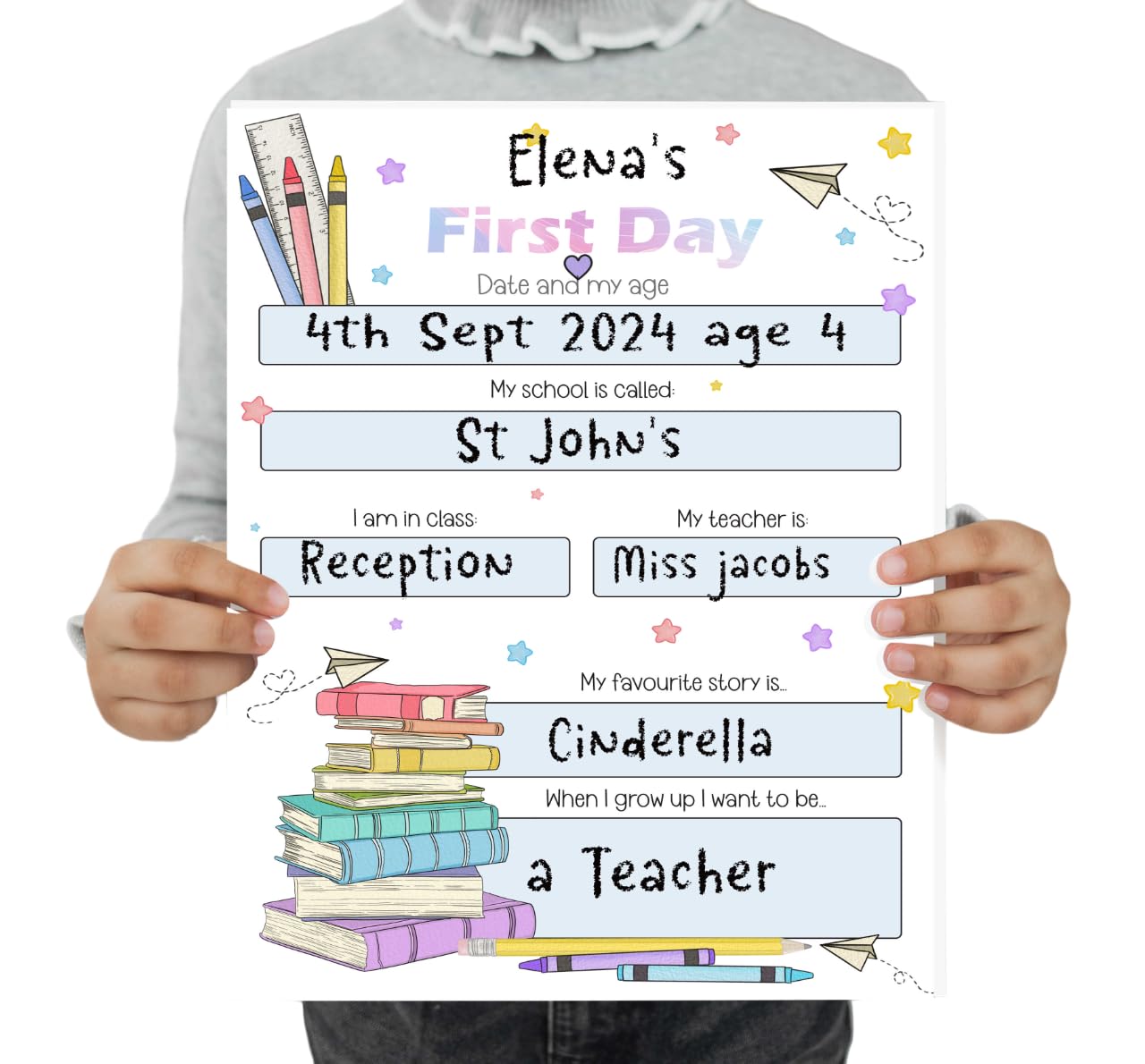 First Day at school reusable wipe board. Starting school, nursery, pre-school. First day at new school, reusable every year. First day of school photo board