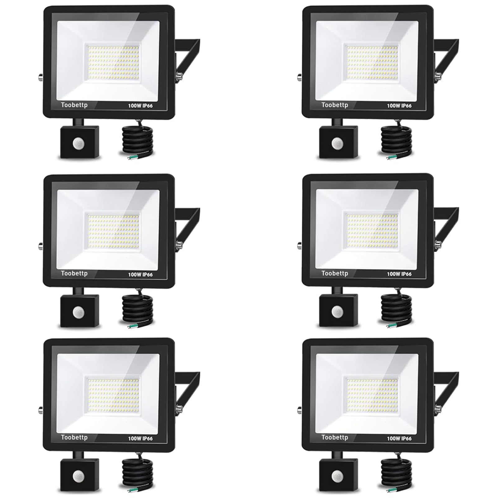 100W Outdoor Motion Sensor LED Flood Light Super Bright 6500K 10000LM Cold White LED Flood Light with Motion Sensor, IP66 Waterproof Outdoor Spotlight for Garden, Courtyard, 6-Piece — image 1