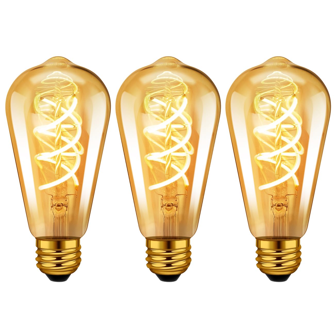 LVWIT Lampadine Filamento LED Spirale Flessibile, Vetro Ambrato, Forma ST64 Edison Vintage, Attacco E27, 4.9W Equivalenti a 35W, 400 Lumen, Luce Bianca Calda 2200K, Non Dimmerabile – Pacco da 3 Unità