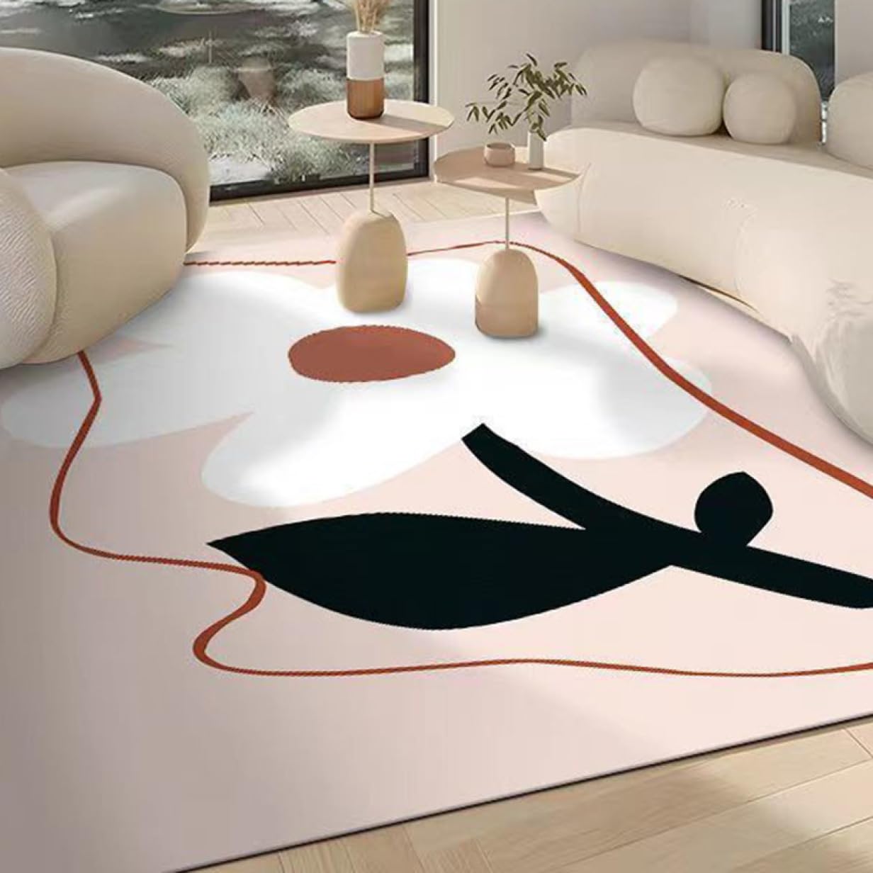 Amazon｜[LJKI] 線画 韓国風 ラグ マット 100*120cm 洗えるラグ