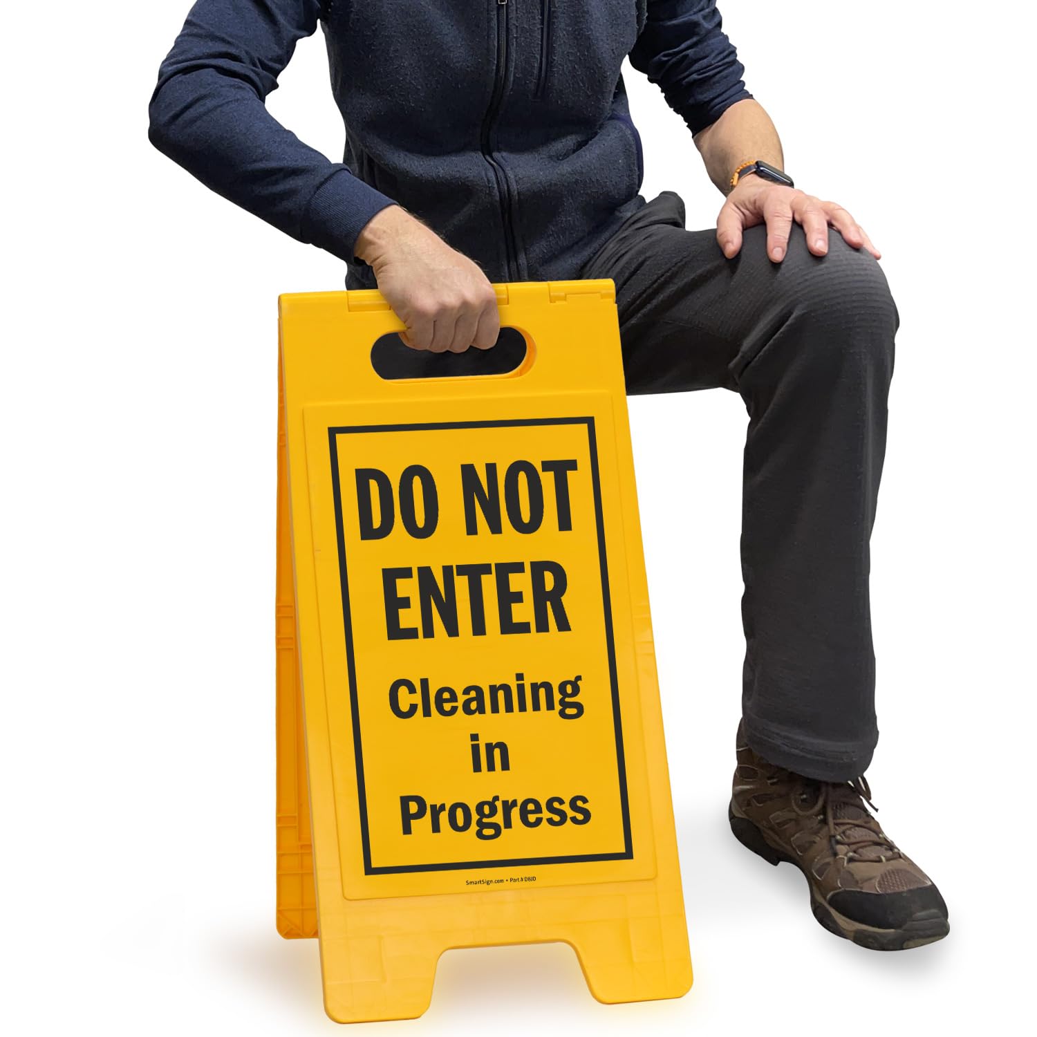 SmartSign Señal de suelo plegable de 2 caras con texto en inglés "Do Not Enter - Cleaning In Progress" (25 x 12 pulgadas), plástico de polipropileno impreso digitalmente, negro y amarillo