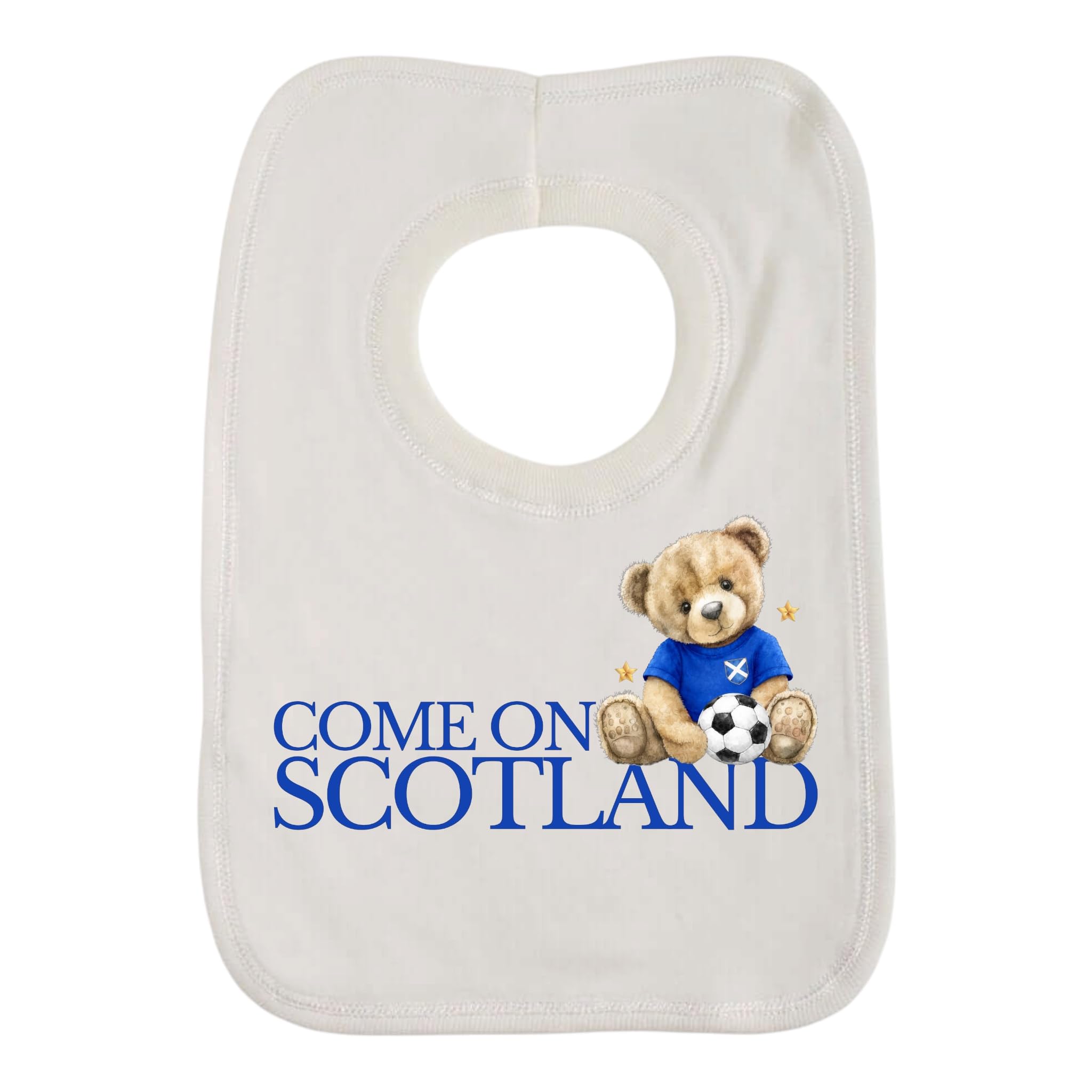 Come on Scotland Teddy Bear Football Baby Bib, Pullover Style, White, Novelty Scottish Theme