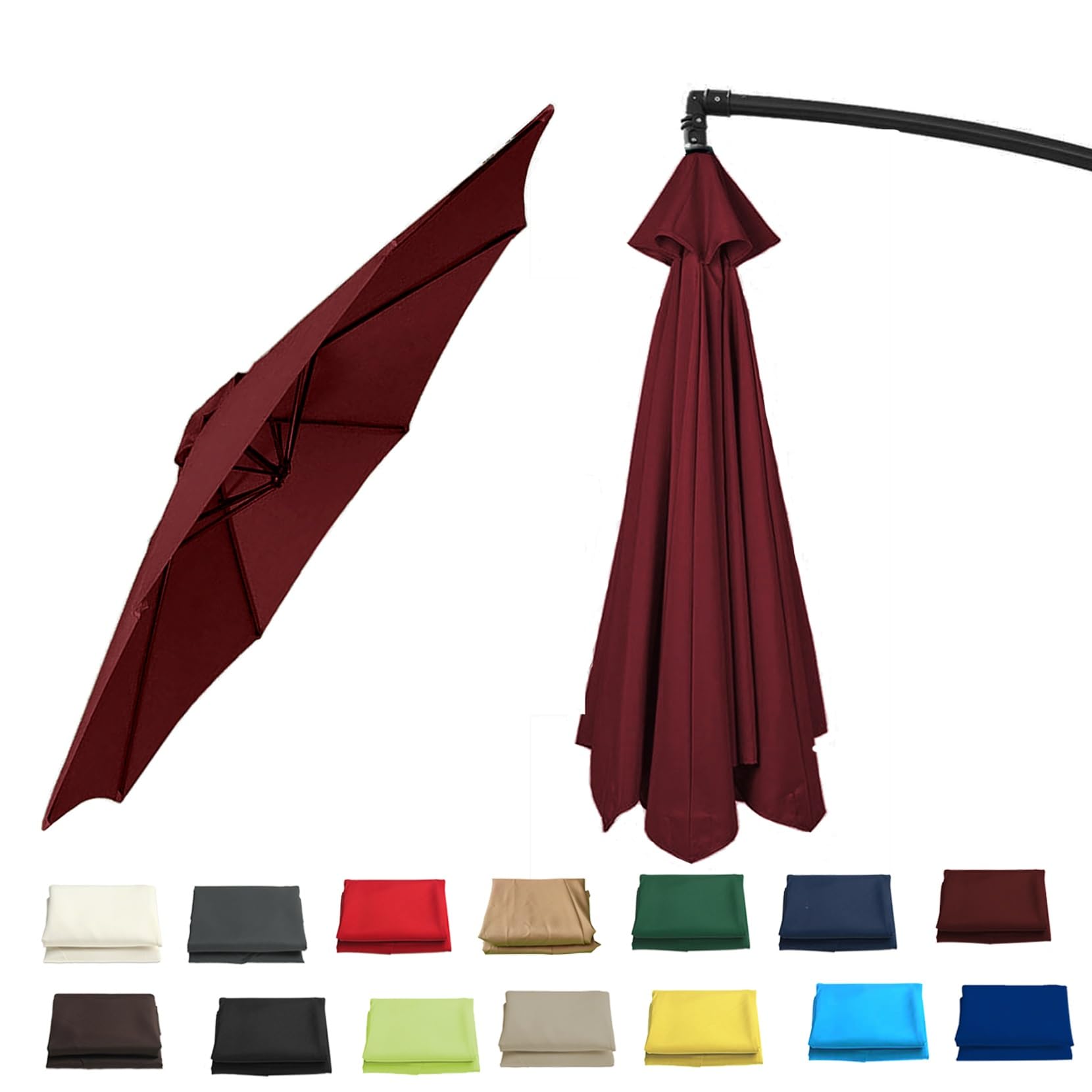 GZDXBF Outdoor Replacement Canopy Top 6/8 Ribs, 400cm Sun Umbrella Replacement Cloth, Replacement Parasol Cover(Burgundy,8 RIBS: 350CM/11.5FT)