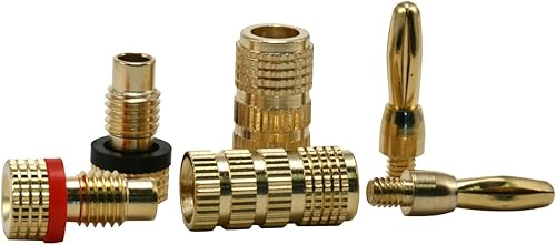 Miniatura 3 de Monoprice Enchufes tipo banana chapados en oro, 1 par, tipo tornillo cerrado, para cable de altavoz, cine en casa, placas de pared y más (paquete de