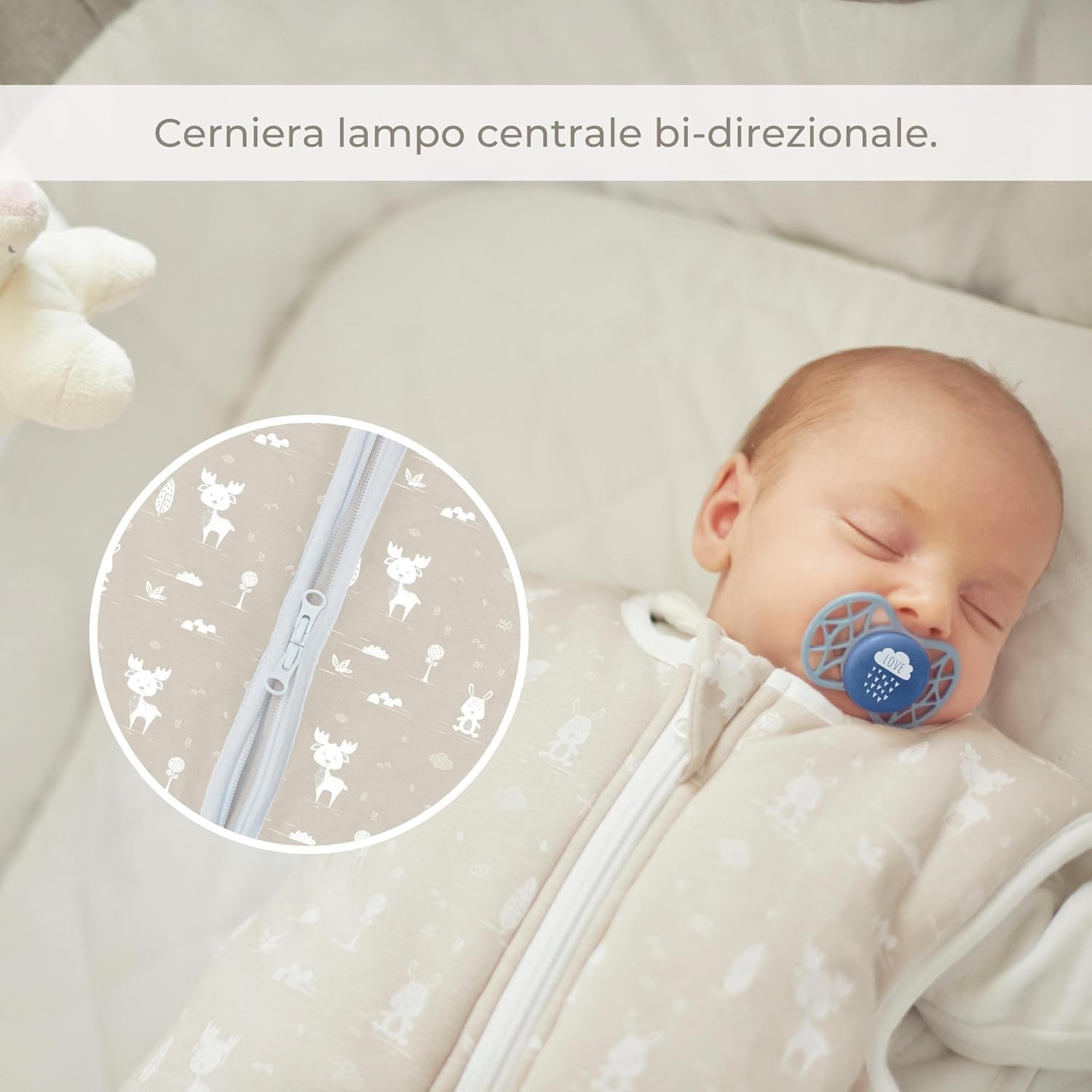 MOOVO by Nuvita 90150 | Sacco Nanna Invernale con Zip Centrale e Cerniera per i Piedi, in Cotone e imbottitura in materiale Riciclato, certificato OEKO TEX | 6-18 MESI | Beige Floral