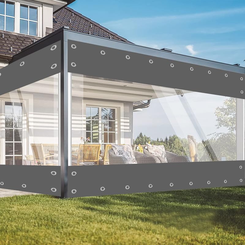 Lona transparente con ojales, impermeable, 420 g/m², PVC, protección contra el viento, protección contra la lluvia para jardín, cenador, terrazas, balcones, invernaderos