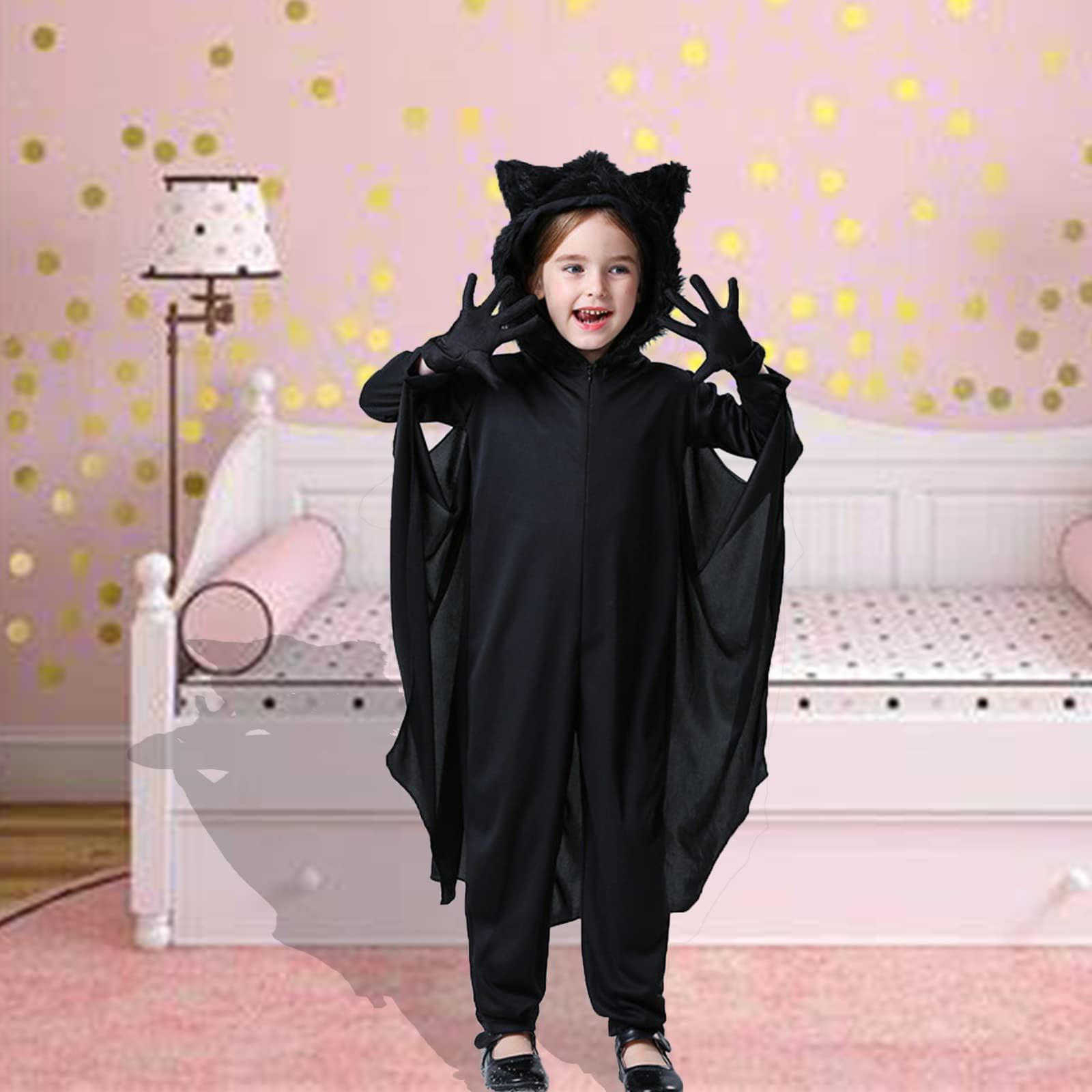 KEEPAA Costume da pipistrello di carnevale per bambini, mantello da pipistrello con mantello e guanti, costume da pipistrello costumi di carnevale da vampiro per 3-13 ragazze e ragazzi