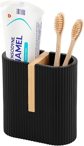 rejomiik Soporte para cepillos de dientes negro mate, soporte eléctrico para cepillos de dientes para baños, cepillo de dientes de bambú y