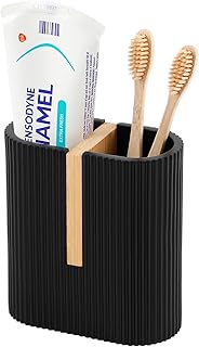 rejomiik Matte Black Bamboo Toothbrush Holder