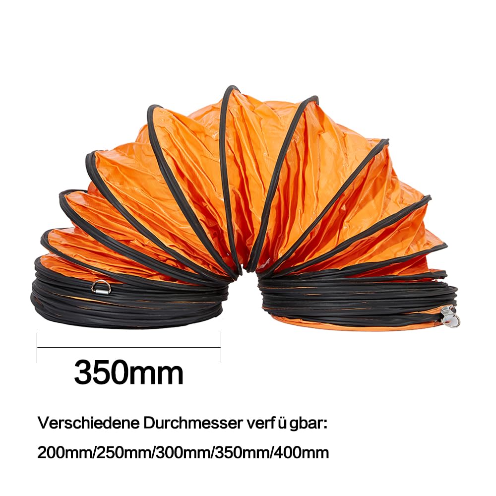 Manguera flexible de conducto de PVC, 350 mm de diámetro, 7,6 m de longitud, ignífuga para ventilador, con cuerda ajustable y anillo en D, fácil almacenamiento (350 mm x 7,6 m)