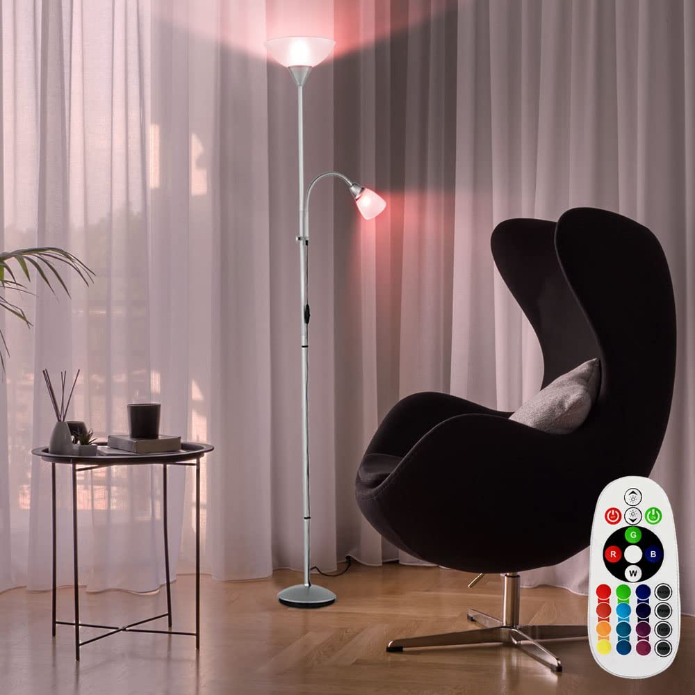 Deckenfluter dimmbar mit Fernbedienung LED Stehlampe, bewegliche Leselampe, RGB Farbwechsel, warmweiß, DxH 28 x 180 cm