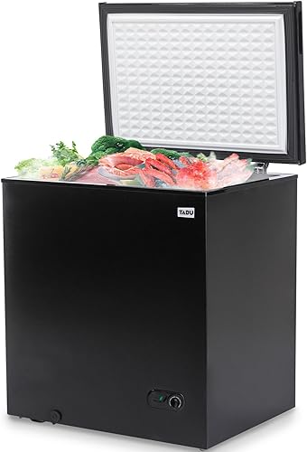 TABU Congelador de pecho negro de 8.6 pies cúbicos, congelador profundo con cesta de almacenamiento, congelador de descongelación manual, congelador