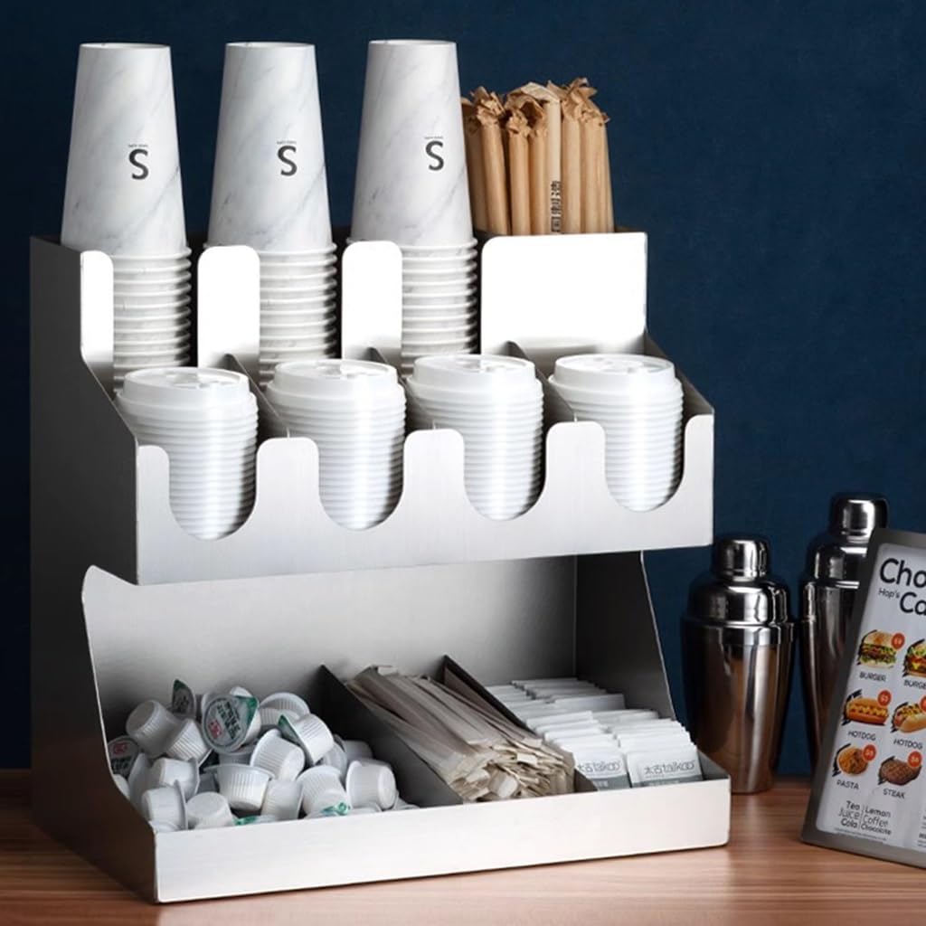 Set di organizer per stazioni da caffè, grande dispenser per tazze di carta, in acciaio inox, usa e getta, per ufficio, salotto, sala ricevimenti