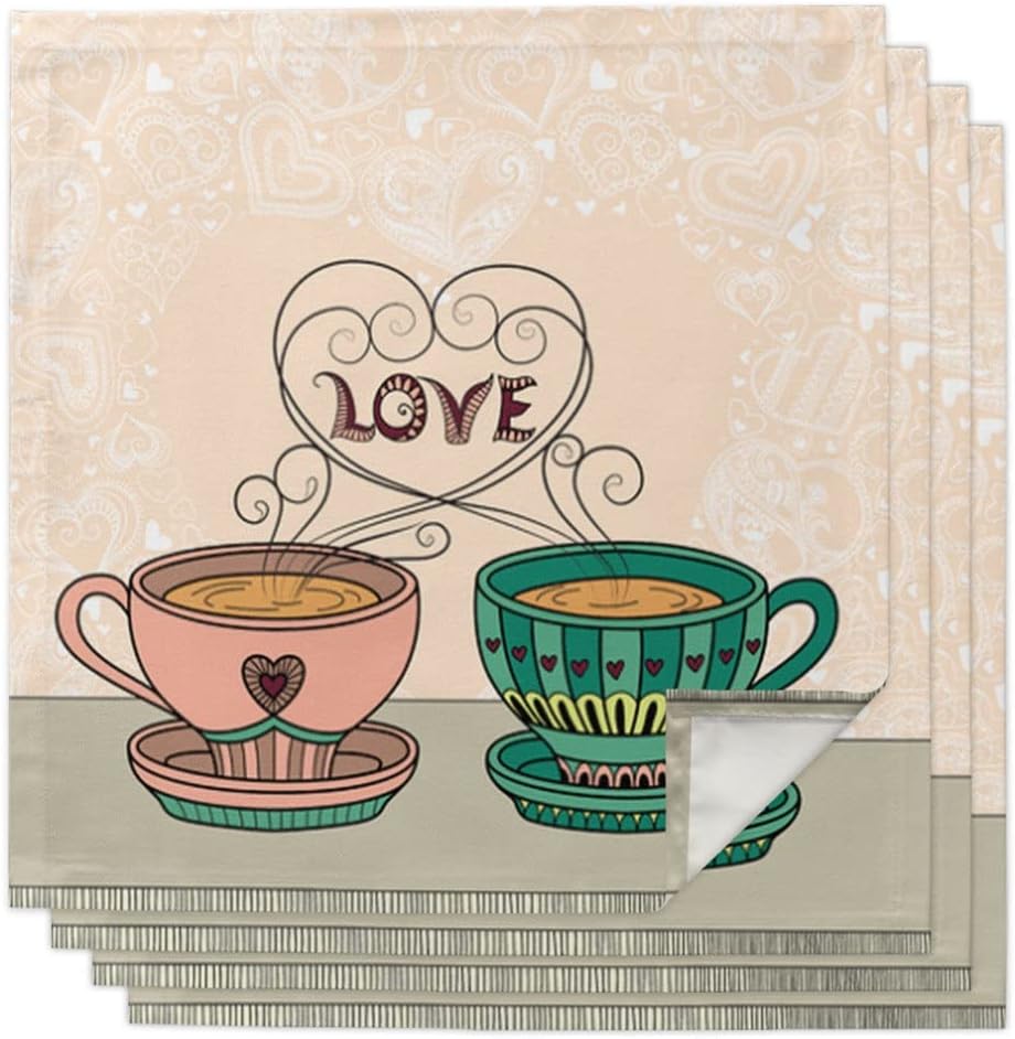 Coffee Cup Table Napkins Cloth Set Handkerchief Wedding Party Placemat Birthday Banquet Tea