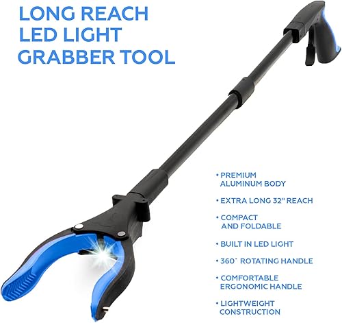 Miniatura 2 de Luxet - Herramienta de alcance plegable de aluminio de 32 pulgadas de largo, estantes de agarre fuerte, punta magnética con luz LED, ligera,