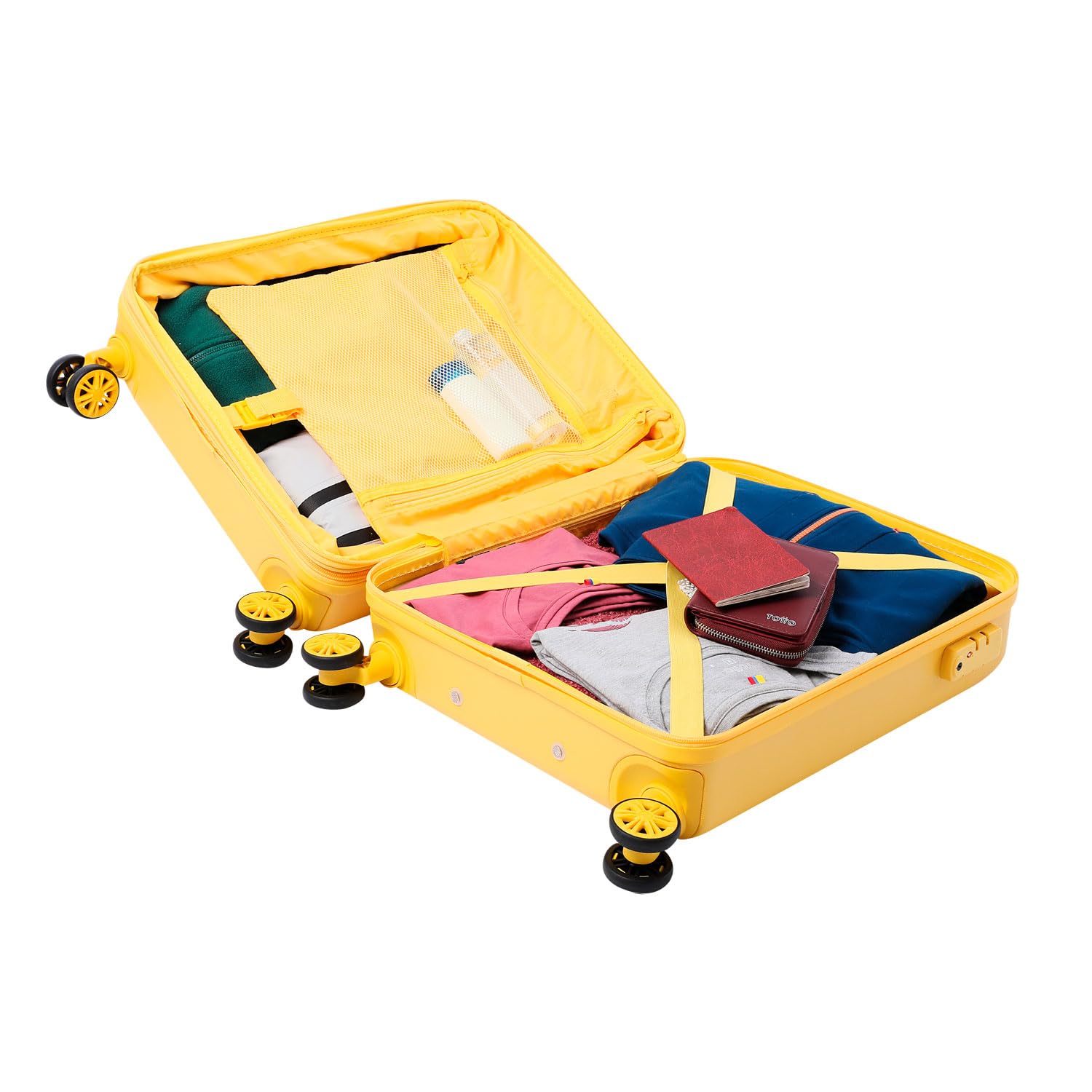 TOTTO - Maleta Trolley Cabina, Modelo Bazy+, 39,5 x 54,5 x 22,5cm, Capacidad 39L, Expandible, Resistencia a Impactos, Ruedas 360º, Manija Telescópica, Correas Internas, Candado TSA, Color Super Lemon