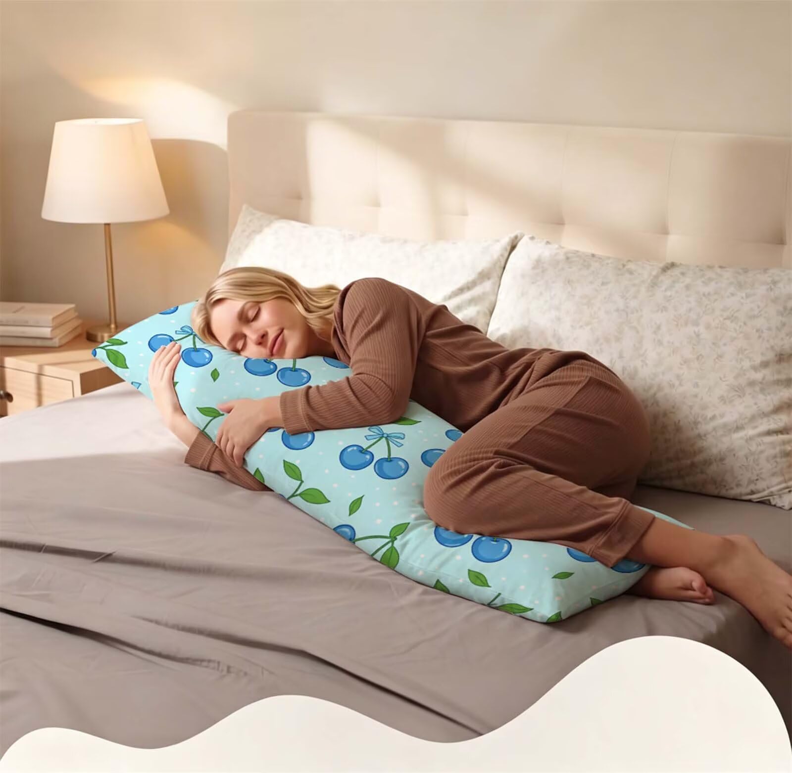 Fodera Cuscino 50 x 150 cm, Blu-25 Velluto Copricuscini Letto, | con Invisibile Cerniera, Morbida e Traspirante, per biancheria da letto, divano, hotel, chi dorme sul fianco Frutta-2 j-347