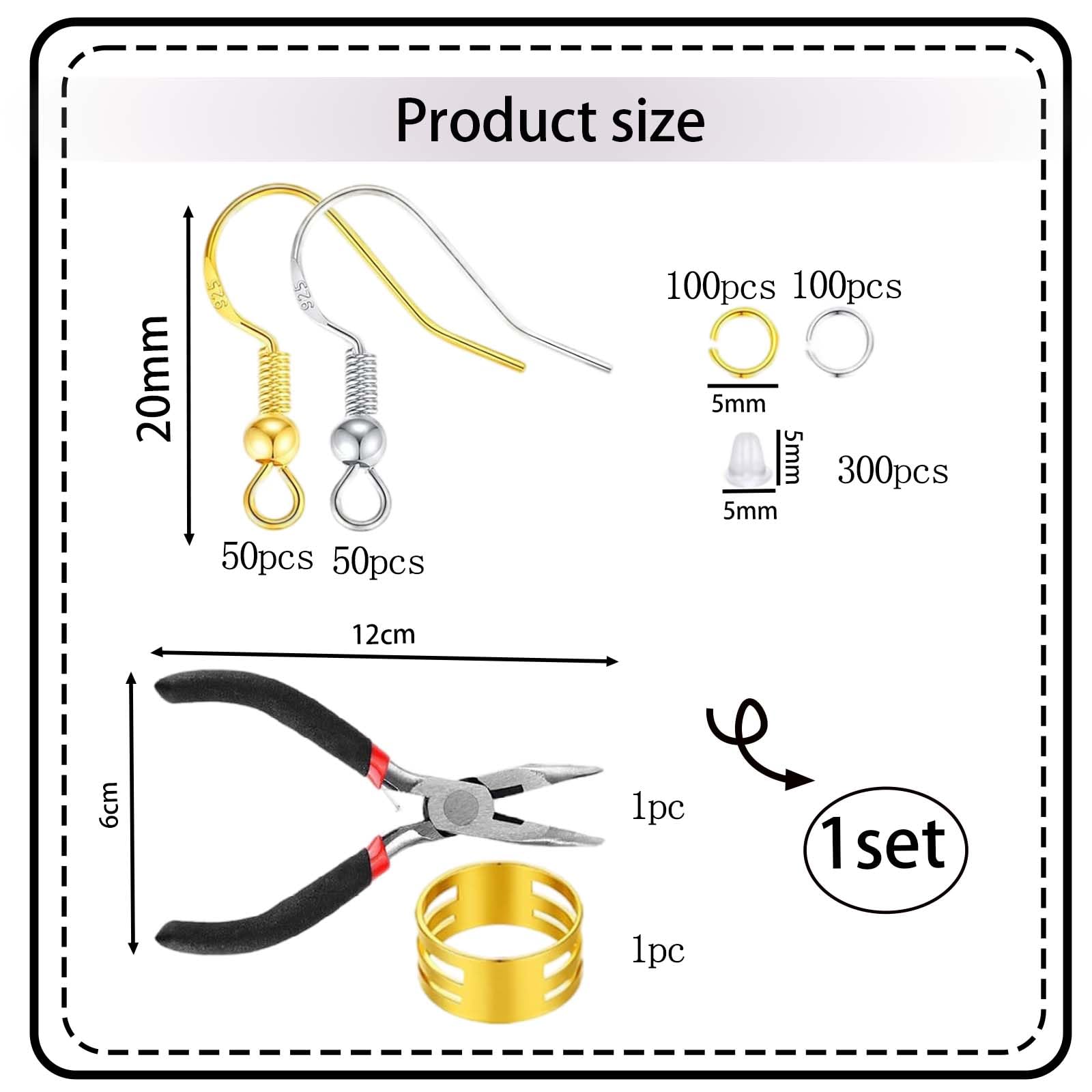 602 Pcs Earring Making Kit, Earring Hooks for Jewellery Making Gold Silver Jewellery Hook Earrings Make Set, with Hooks - Image 2
