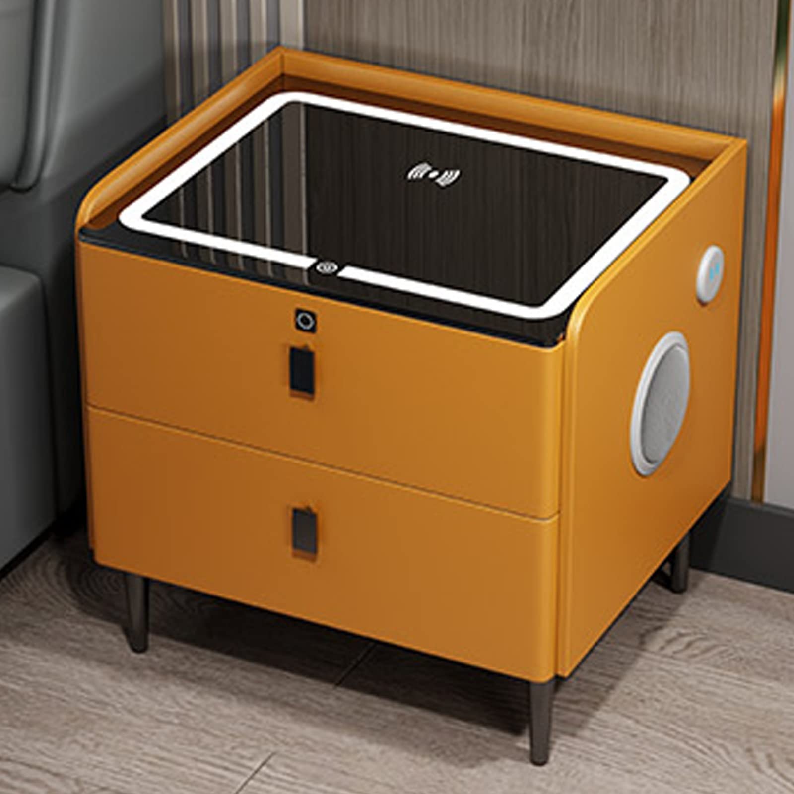 Table de chevet moderne connectée USB avec tiroir secret et lumière LED pour adulte