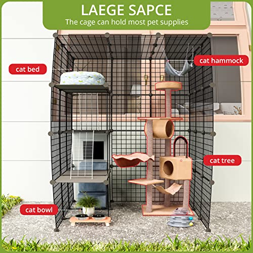 Outdoor Cat House Cat Cages Enclosure with Super Large Enter Door, Balcony Cat Playpen with Platforms,DIY Kennels Crate Large Exercise Place Ideal for 1-4 Cats