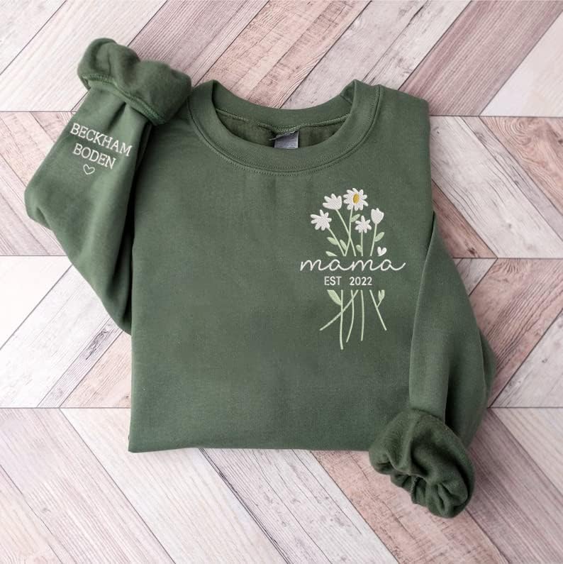 NAZENTI Personalized Flower Sweatshirt for Women, Embroidered Grandma Gift - Image 3