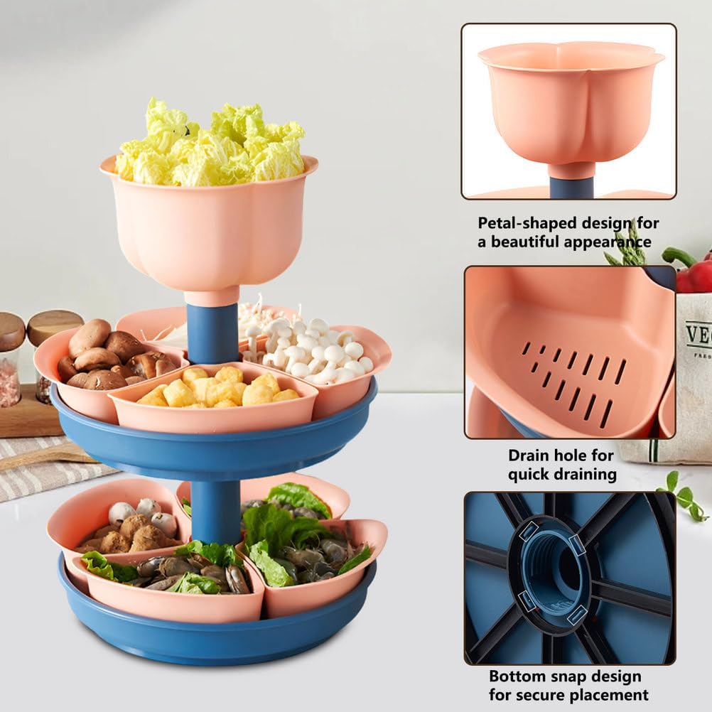 AIZYR 3 Tier Hot Pot Vegetable Platter Removable Organizer Plate, 360° Rotating Divided Serving Tray for Party Picnic Wedding Travel