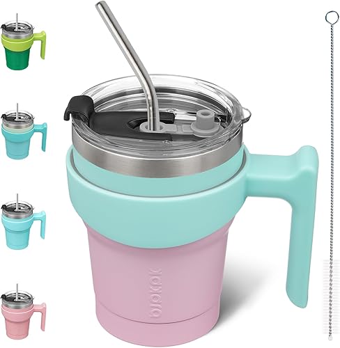 BJPKPK Vaso de 10 onzas con asa, de acero inoxidable, con tapa y popote para mujer, diseño de chicle