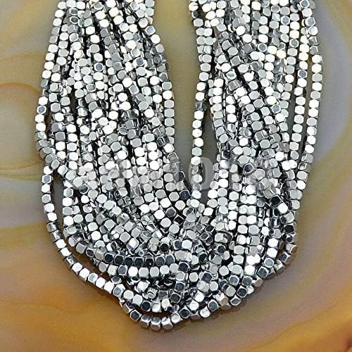 AD Beads Natural Hematite Gemstone Faceted Square Cube Loose Beads 16" (6x6mm, Metallic Silver) - Image 5