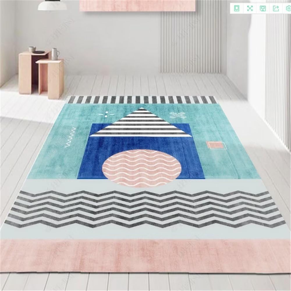 Tapis de salon géométrique bleu grand format 180x280 pour chambre ado fille