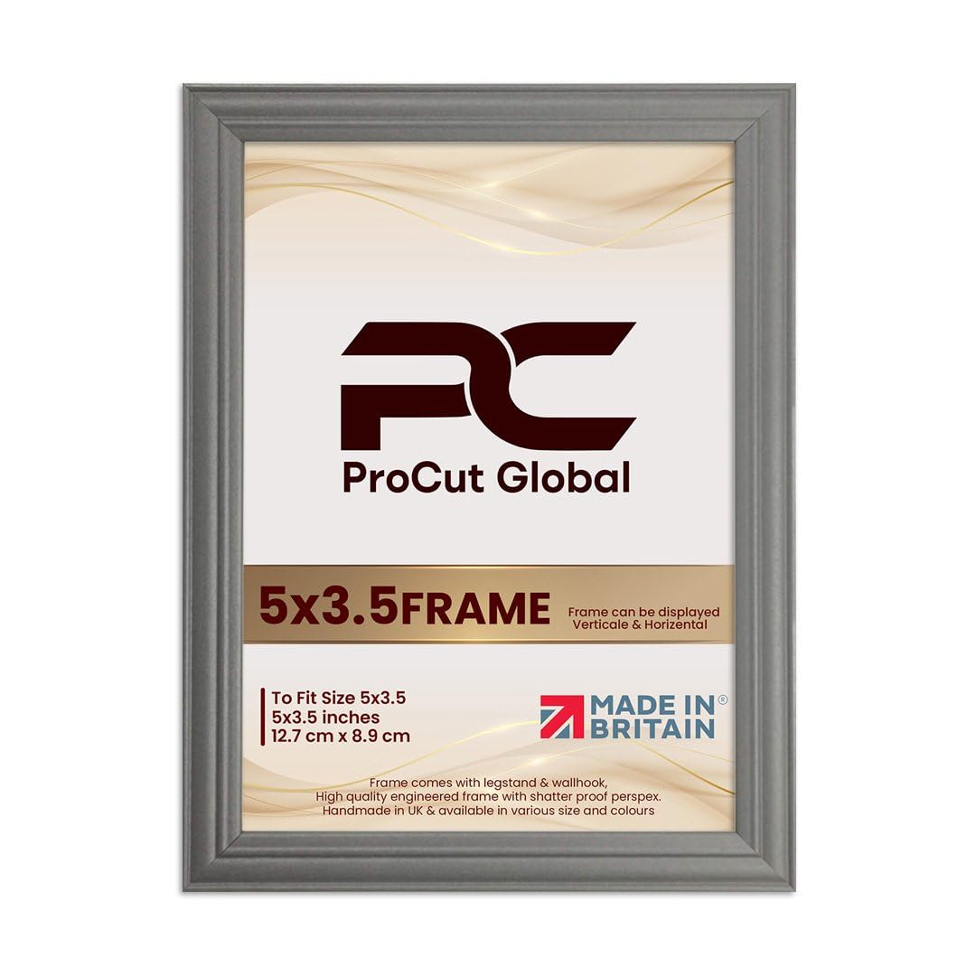 Procut Global 5X3.5 Dark Grey Picture Frames - Classic Wooden Photo Frame with Shatterproof Perspex for Wall or Tabletop - Perfect for Posters, Certificates & Prints - Sizes & Colors Available