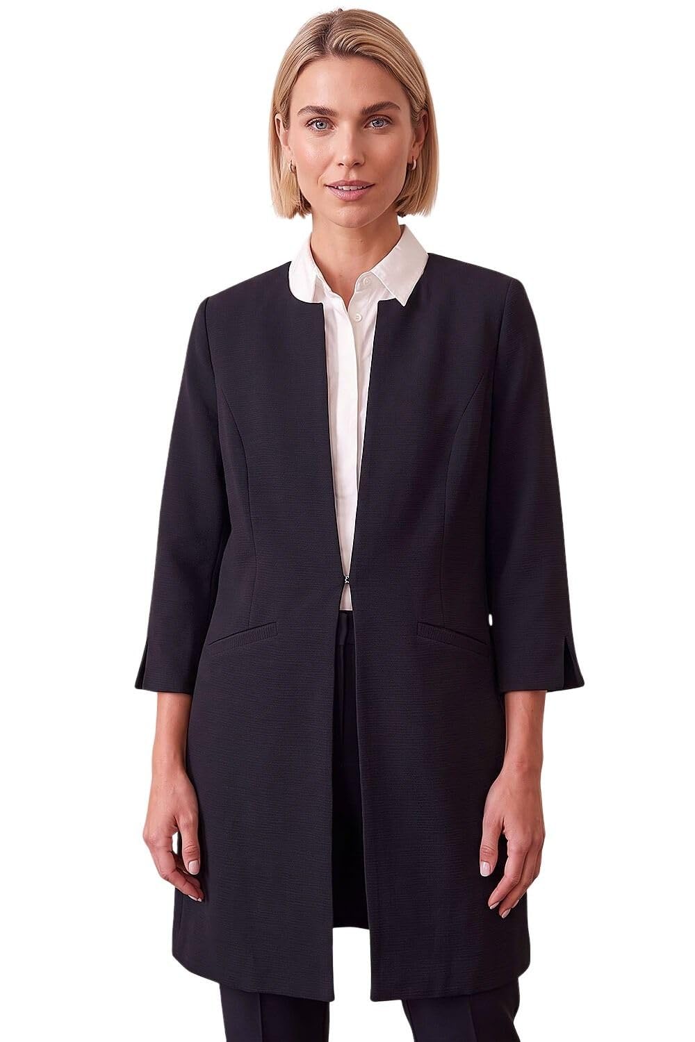 Roman Textured Longline Jacket for Women UK Ladies Reefer Coat Lined Tailored Lightweight Long Autumn Winter Smart Casual Office Work Business Evening Going Out