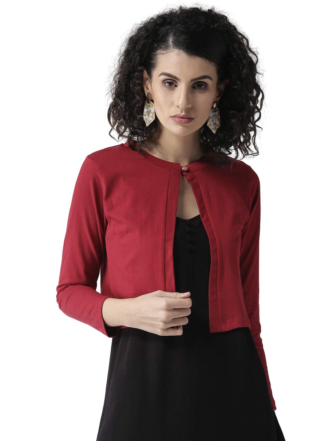 style quotient Grey Melange Solid Crop Button Shrug-Antra MILLANGE-picture-28