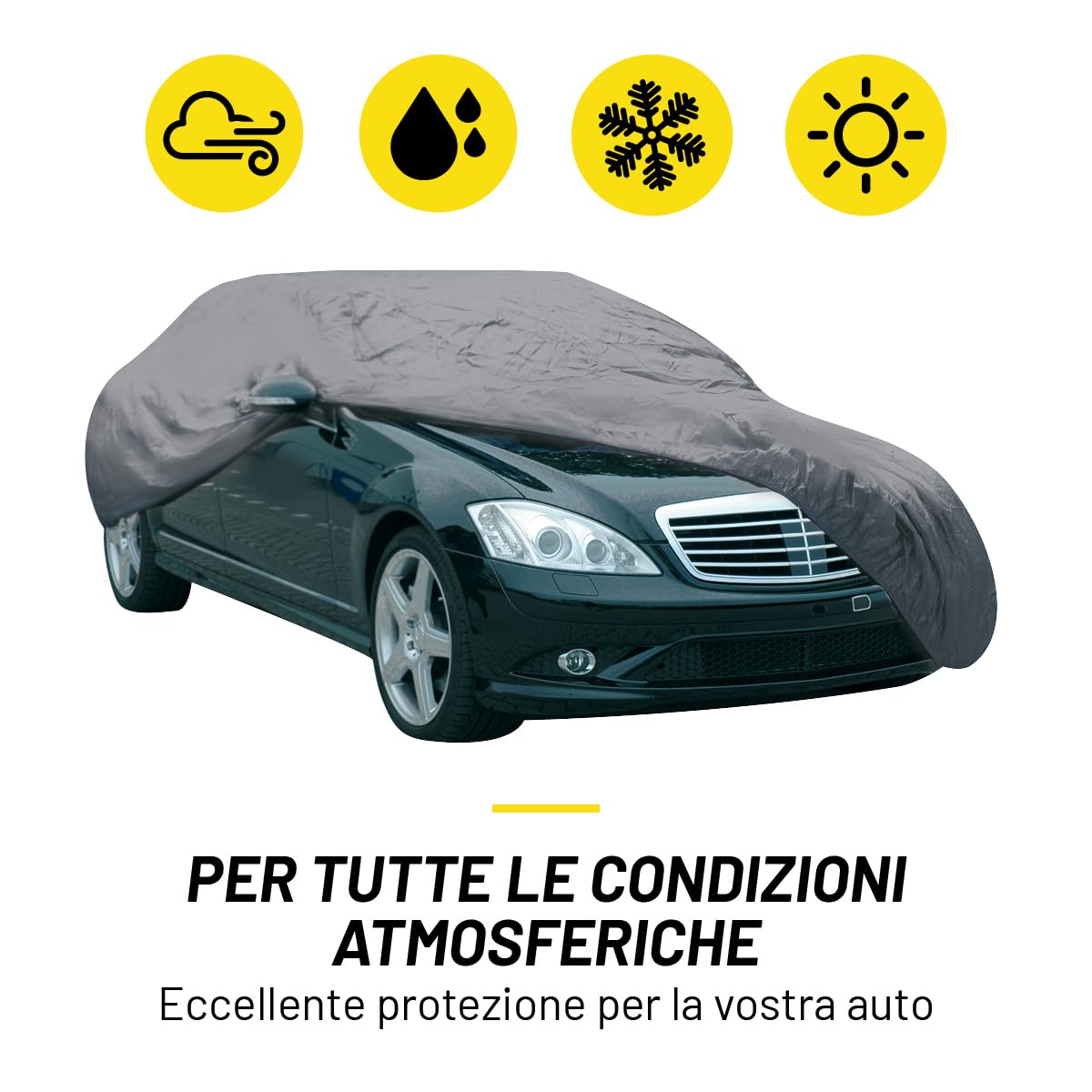 Dunlop Telo Antigrandine per Auto XL - Copriauto Universale - Telo Auto 534 x 178 x 120 cm - con Cordino Elastico e Anelli - Impermeabile per Interno ed Esterno - Grigio