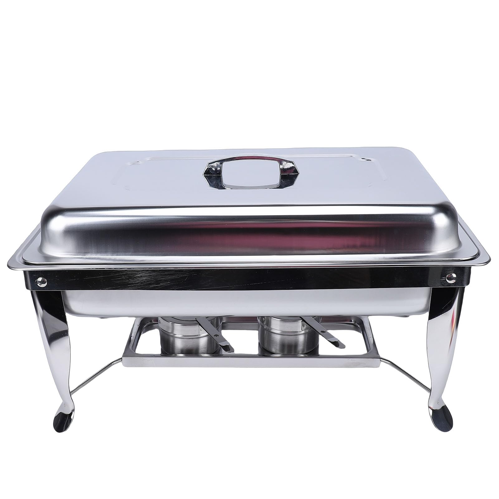 Jenngaoo Chafing Dish Buffet Set con Tapa Cuadrada Servidor de Doble Compartimento Calentador de Alimentos, Marco Plegable para Uso Comercial en Restaurantes y Hoteles