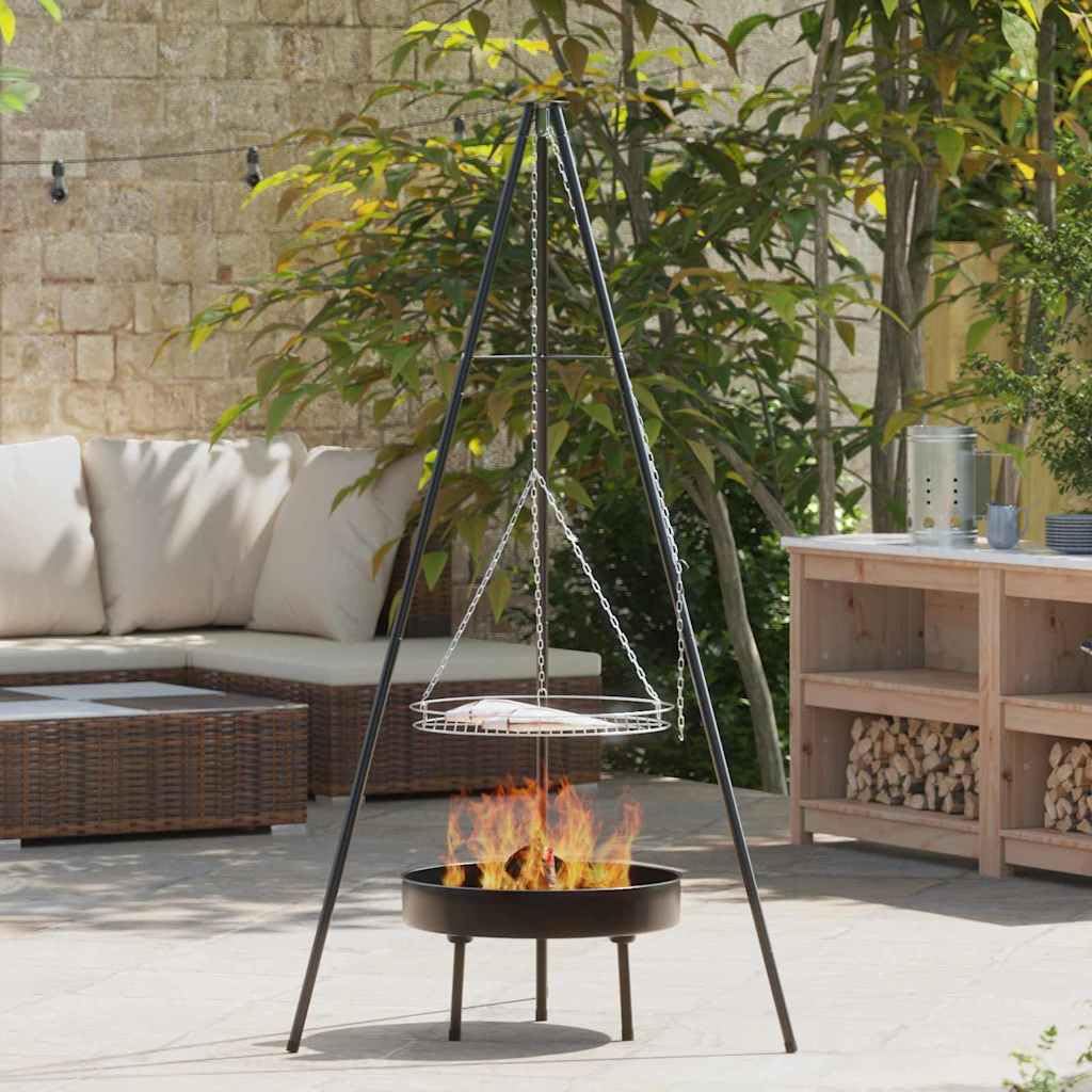 Lagerfeuer Stativ 3 pcs Schwarz Stahl, tragbares Outdoor Kochgerät, 92x92x171,5 cm, robustes Haushaltsgerät für Camping und Garten, vielseitiges Küchenzubehör für Kochen und Backen
