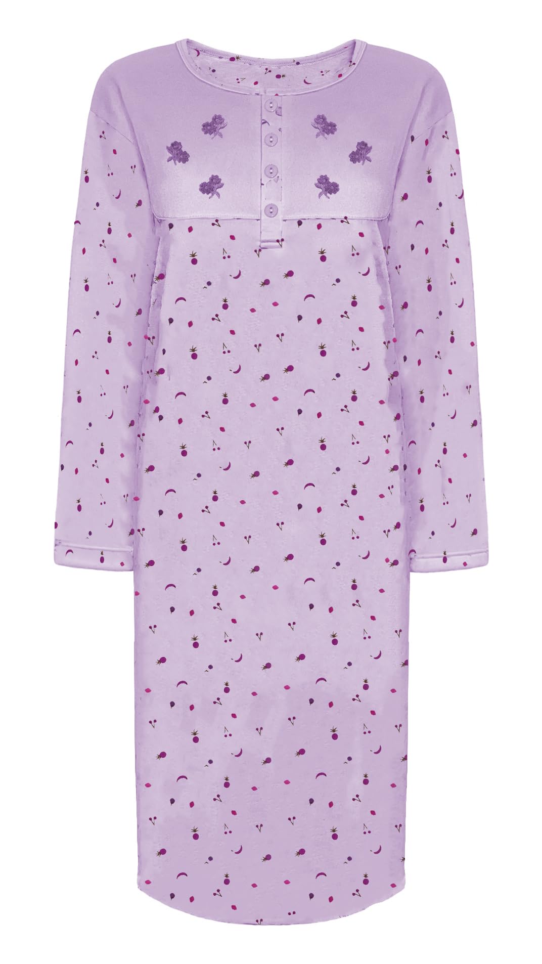 i-Smalls Women's Thermal Nightdress Long Length Cotton Rich Tropical Fruit Print Nightie (XXL) Lilac