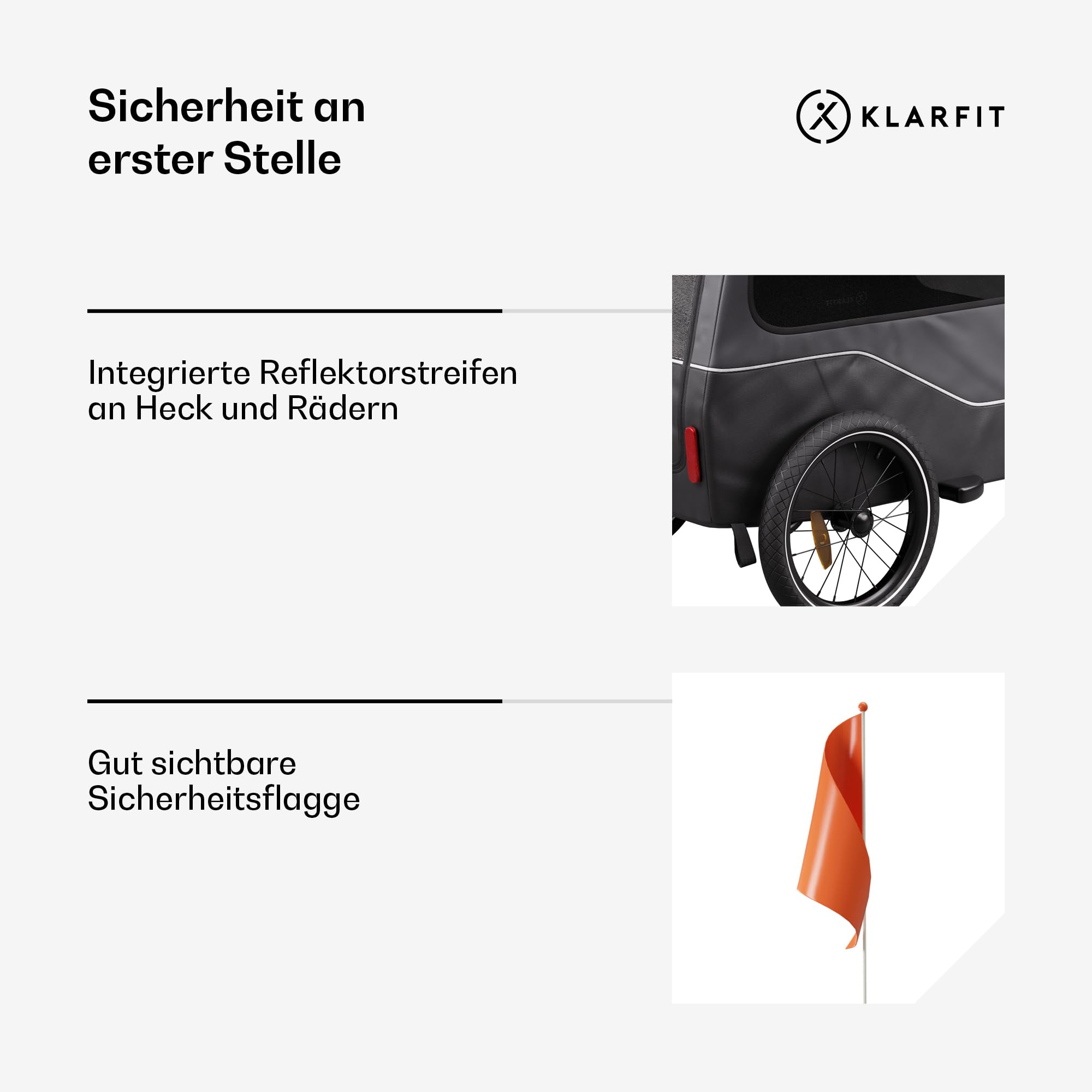 Klarfit Goldie Home Fahrradanhänger für Hunde, 334 L Volumen, Wasserabweisend, Reflektoren & Sicherheitsflagge, 40 kg Tragfähigkeit, Zusammenklappbar, 16-Zoll-Räder, Schwarz