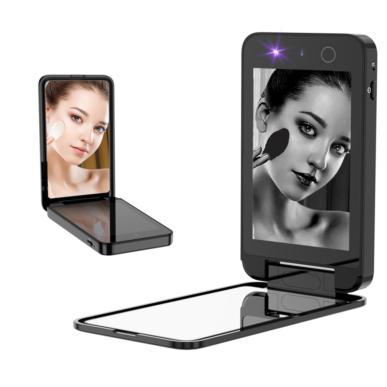 DESCHEN Caméra UV rechargeable 2500 mAh pour test de protection solaire 10,2 cm Portable Double Face Voyage Lentille UV intelligente Détection compacte Maquillage Protection solaire