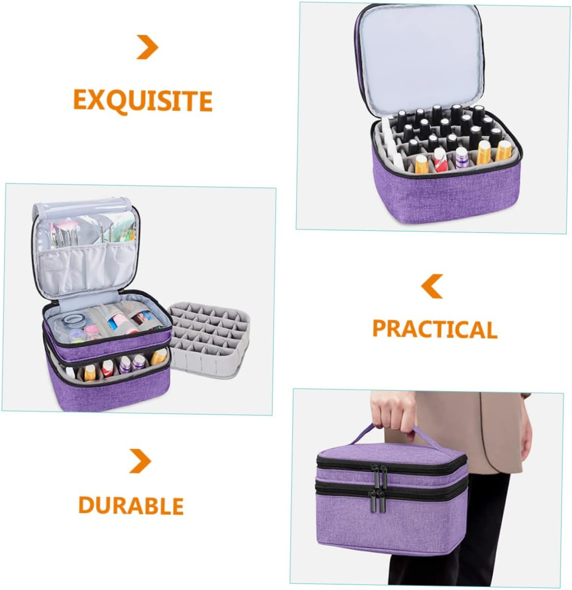 Double Layer Nail Polish Holder Bag Essential Oil Storage Case Removable Base Travel Makeup Organizer Portable Nail Polish Organizer