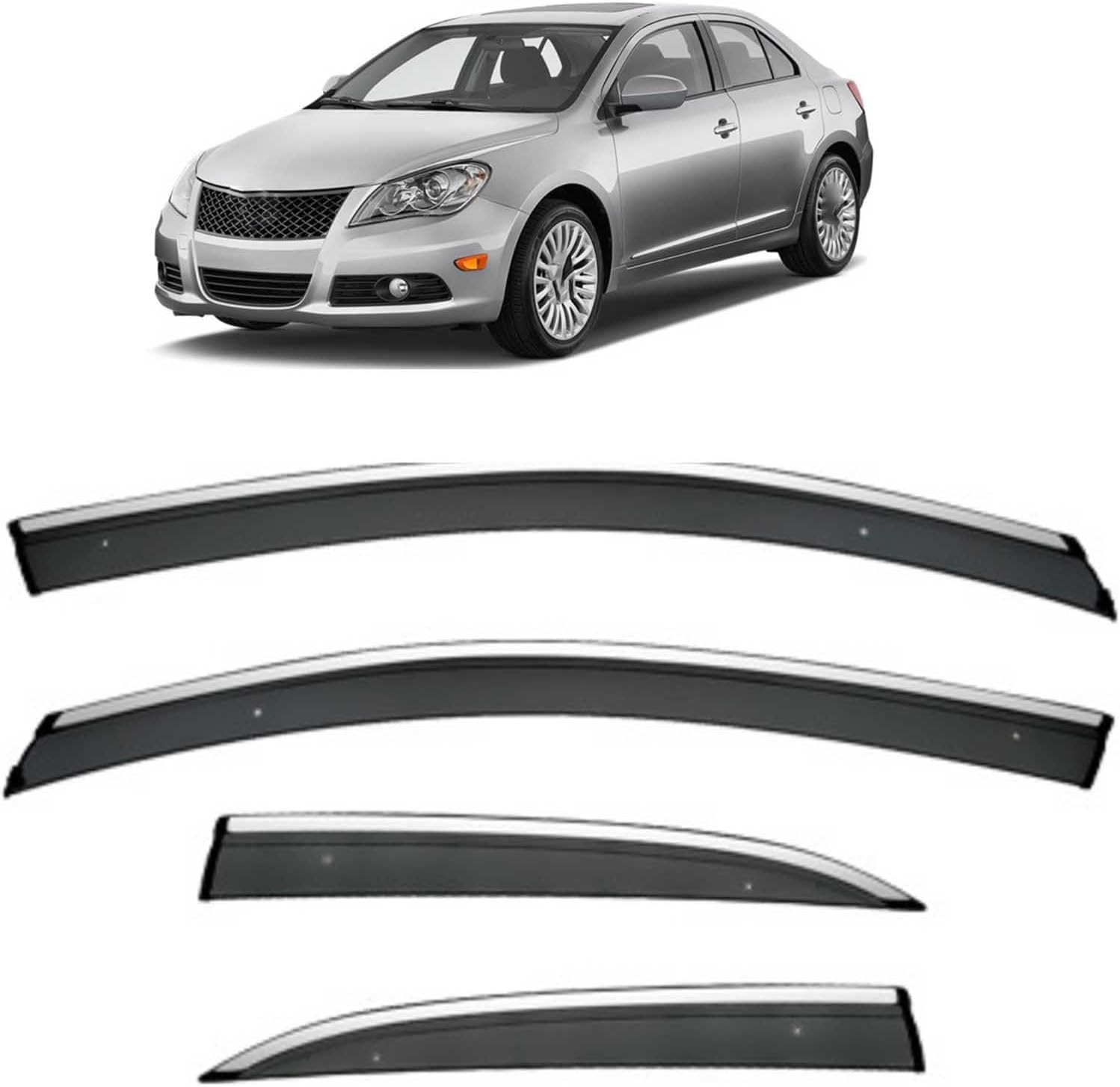 liufangfc Wind Deflectors for Suzuki Kizashi MK1 2009-2016 – 4pc Tape-On Smoked Visors, Weatherproof, Anti-Salt/Snow, Low-Noise