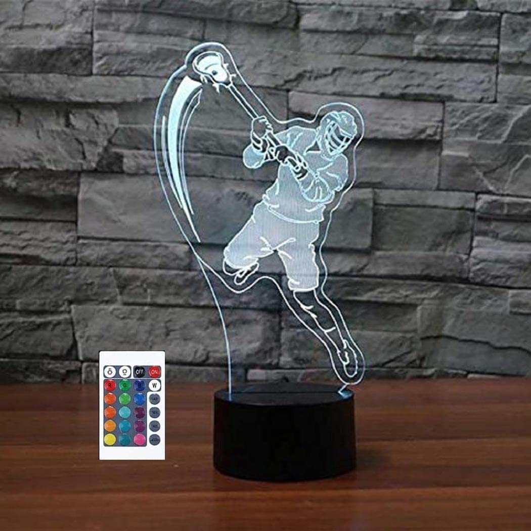 FXUS 3D Lacrosse Player Night Light 7 Color Change LED Table Desk Lamp Acrylic Flat ABS Base USB Charger Home Decoration Toy Brithday Xmas Kid Children Gift