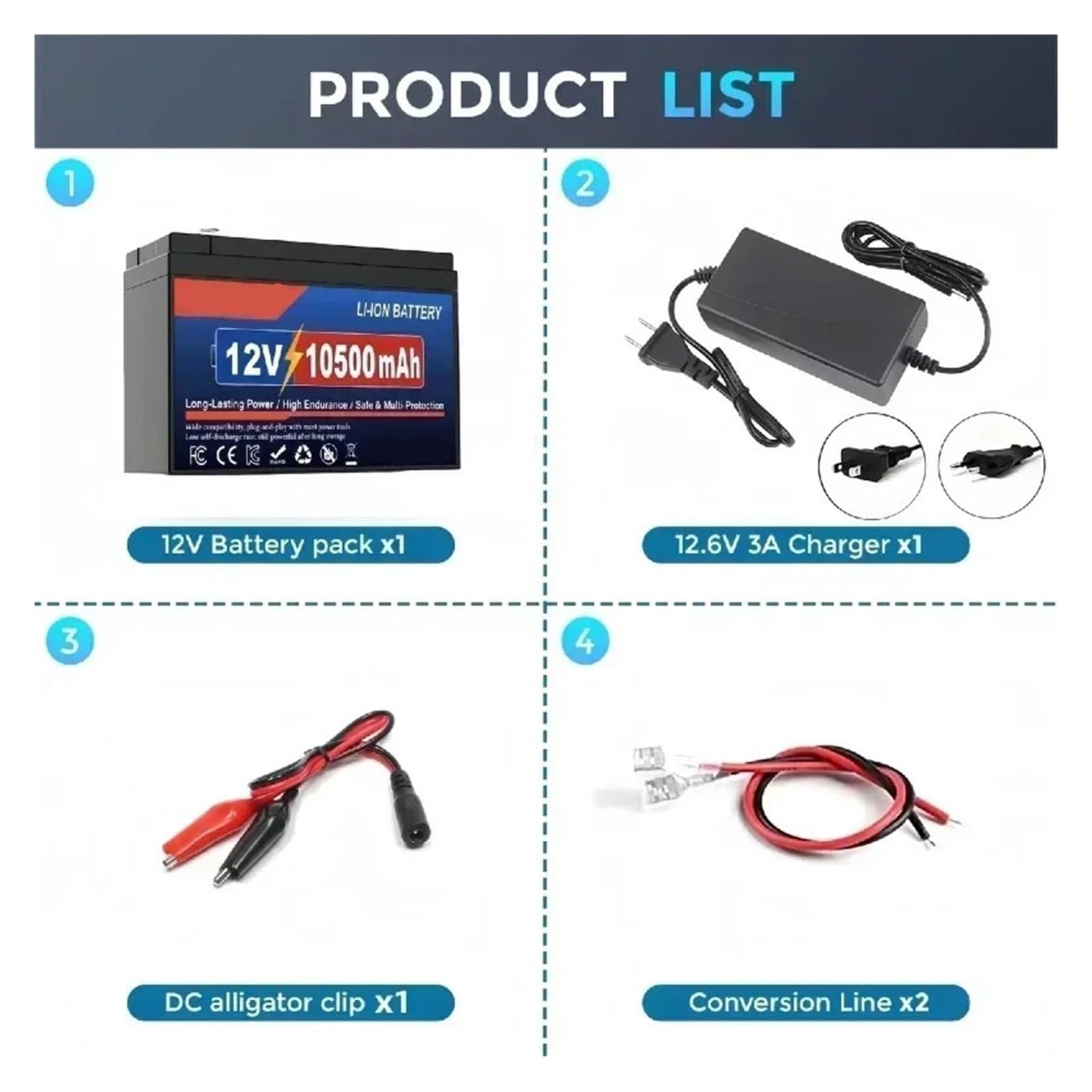 Batteria A Ciclo Profondo 12V 100Ah LiFePO4 Batteria Con Caricabatterie Alta Capacità Veloce Batería De Litio Fosfato De Hierro 12V 100Ah | 12V 10500mAh Set