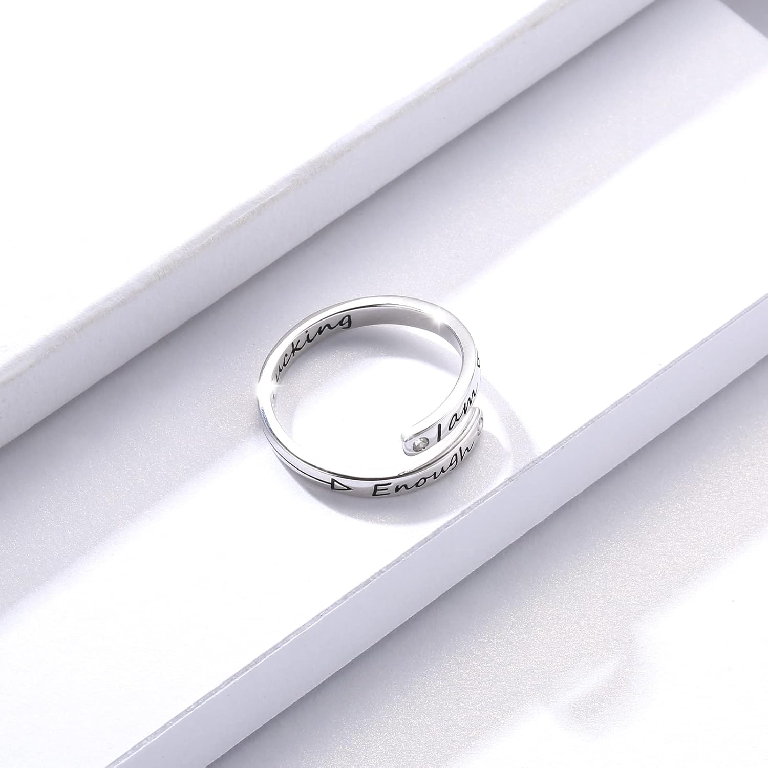 I am Enough Strong Inspirational Message Arrow Rings 925 Sterling Silver Sizeable Quote Wrap Ring Encouragement Jewelry for Women