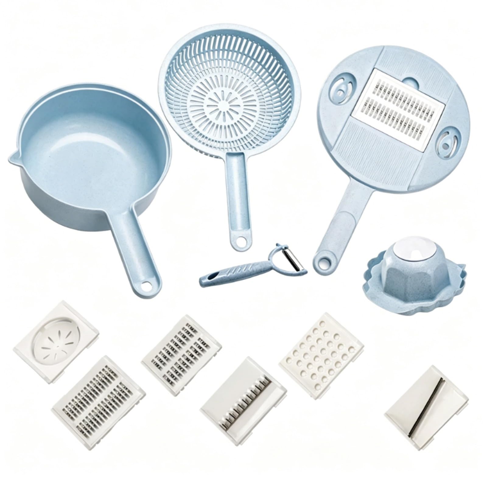 Mandolina de Cocina Profesional Regulable, Cortador de Verdura Manual en Acero Inoxidable, Material PP, Portátil con Protector Mano, 4 Cuchillas Intercambiables para Rallar