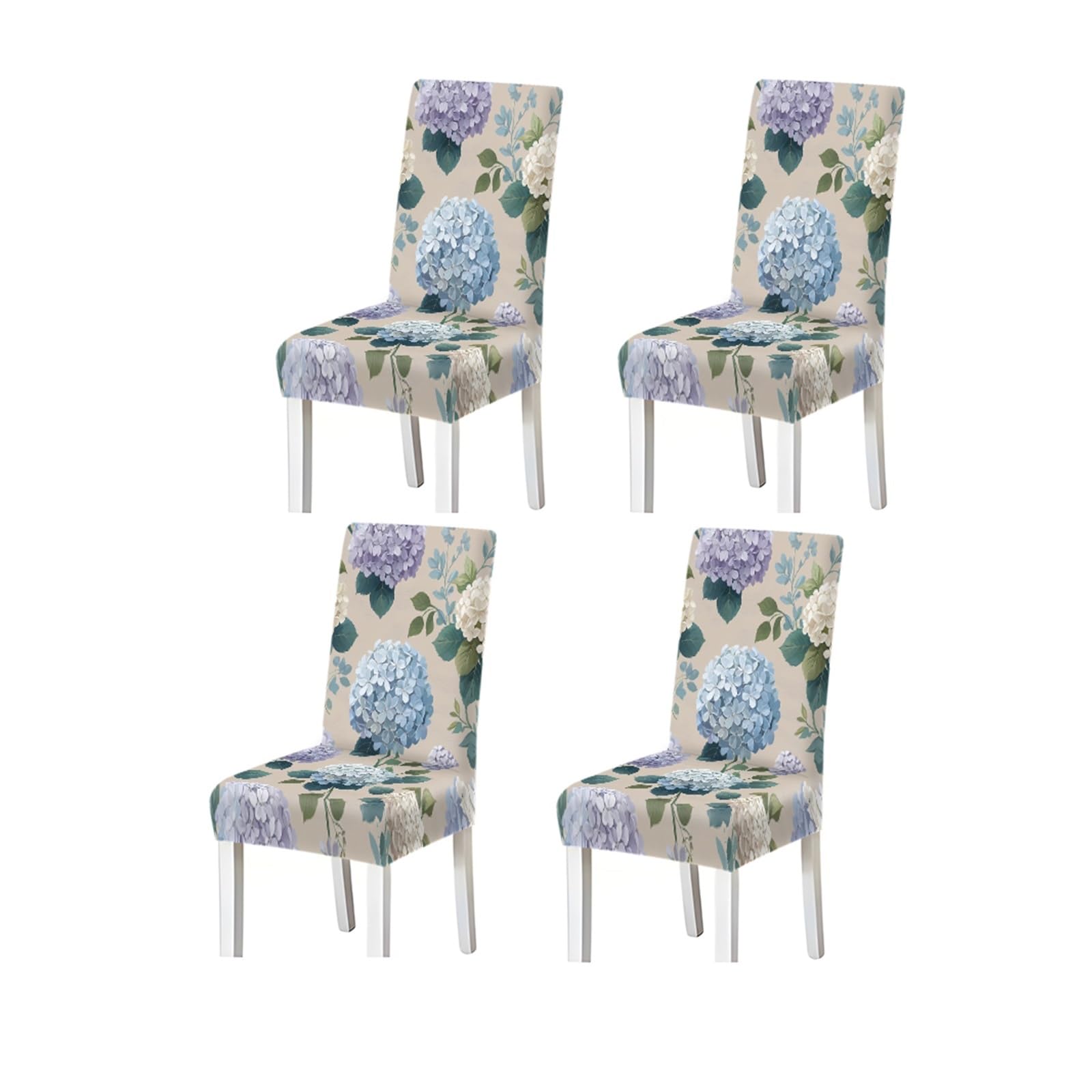 KXUAUV Beige Blue Purple Hydrangea Floral Print Dining Chair Covers, Stretch Slipcovers For Home Kitchen Dining Room Party, 2/4/6PCS Seat Protectors for Restaurant Hotel Party(4PCSChair cover)